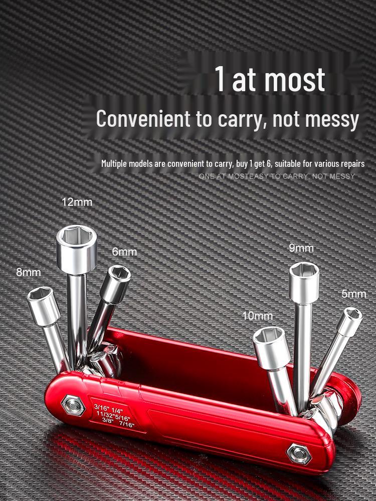 Compact Metric & Imperial Folding Socket Wrench Set - Aluminum Alloy Handle, Hex Tools