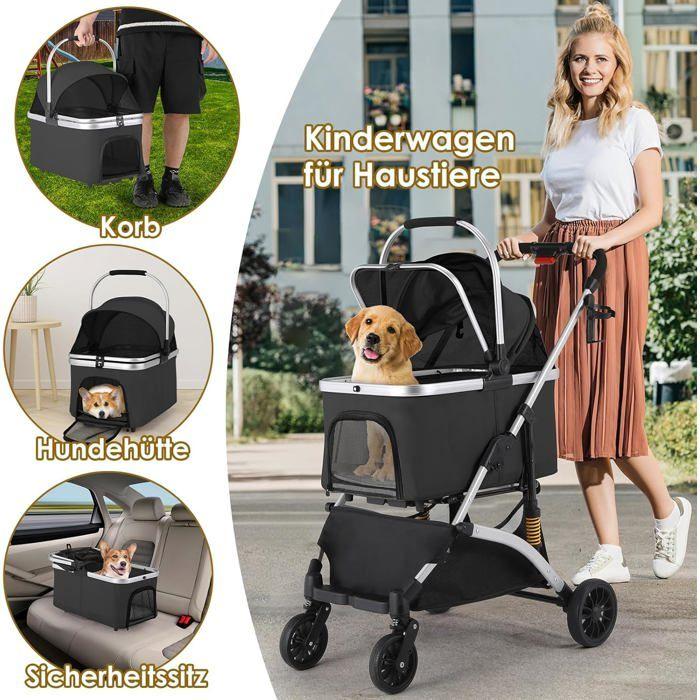 Foldable 3-in-1 Dog Cat Stroller, Pet Stroller with 360° Wheels, Storage Basket, Mesh Window, Cup Holder