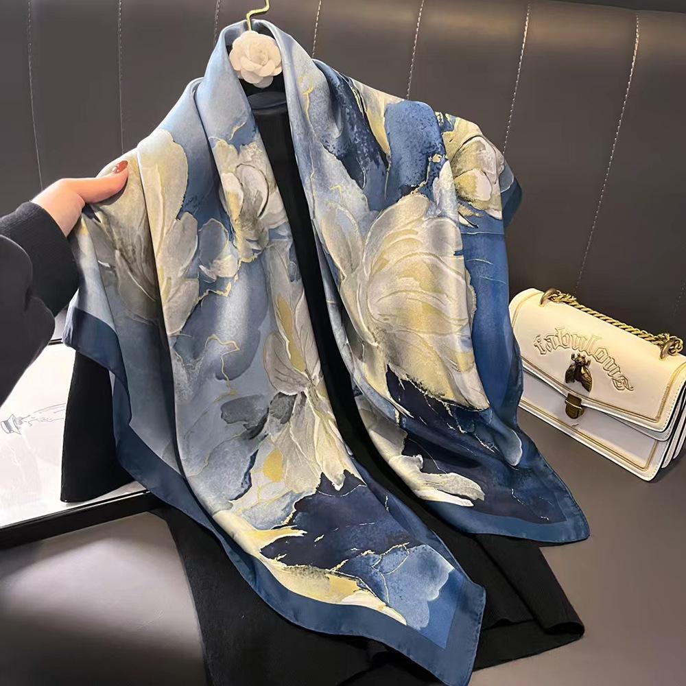 

Новый искусственный шелковый шарф квадратный шарф для женщин европейский и американский светский шарф шарф для женщин весна и лето 90*90cm