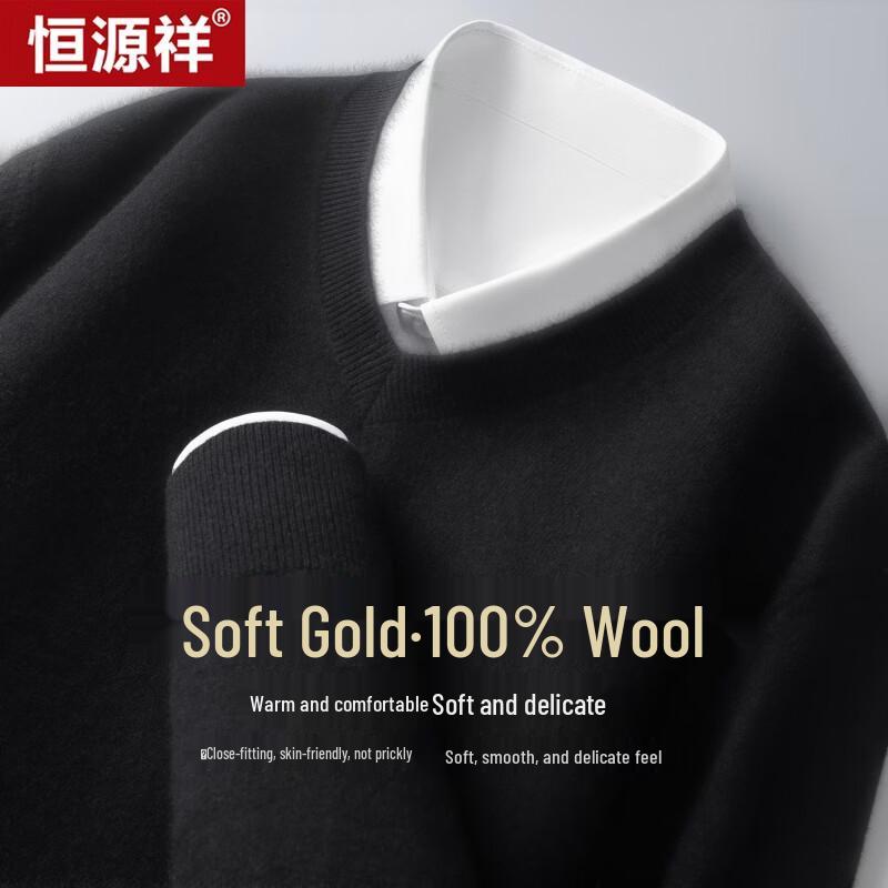 Hengyuanxiang Men's 100% Pure Wool V-Neck Sweater