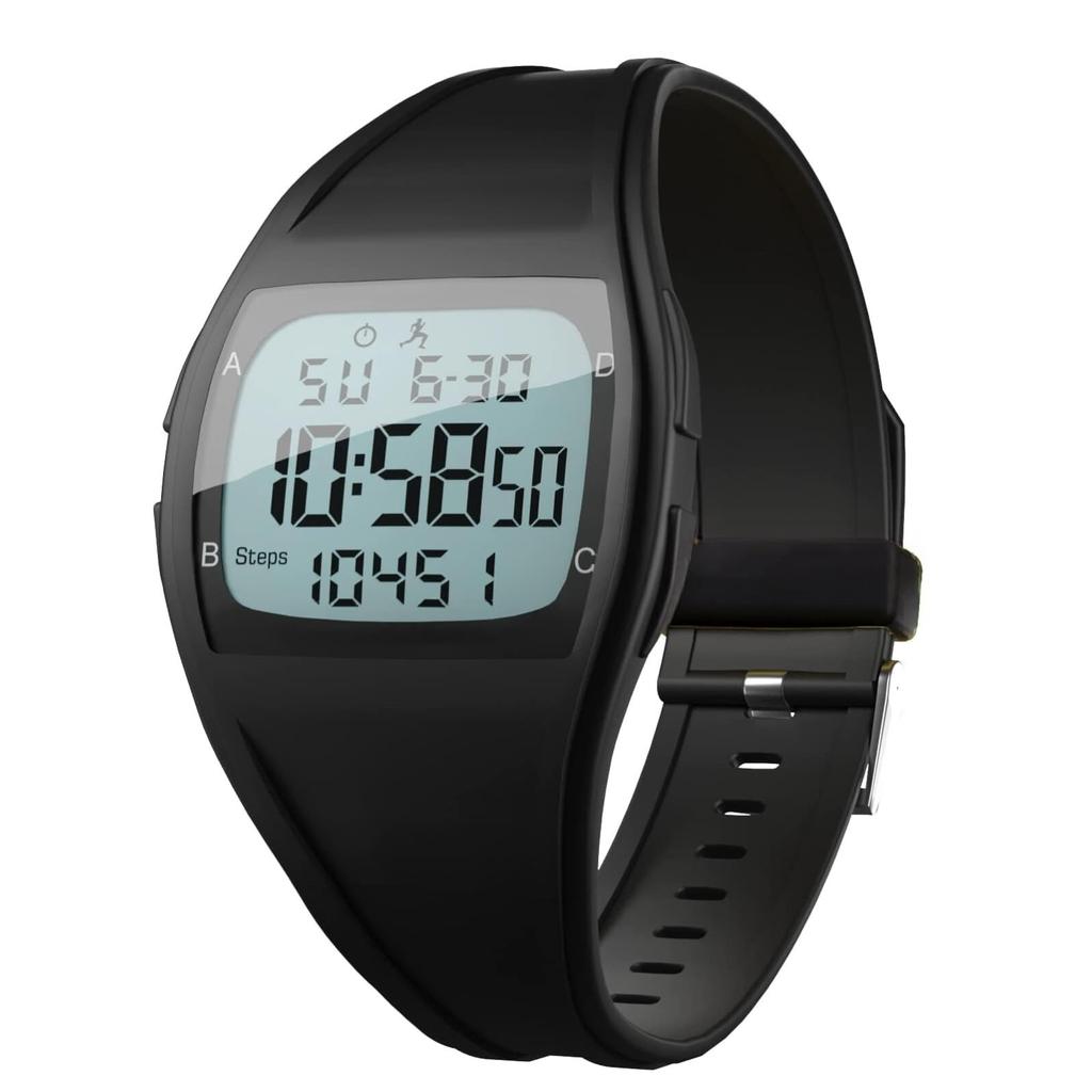 Amain Walking Watch with Pedometer AWW-2506 Vibration Alarm Alarm Clock Waterproof with Stopwatch (All Black)