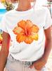 Vibrant Orange Hibiscus Flower Unisexs Crew Neck Short Sleeve T Shirt Tropical Summer Beach Graphic Tees For Ladies Daily Wear