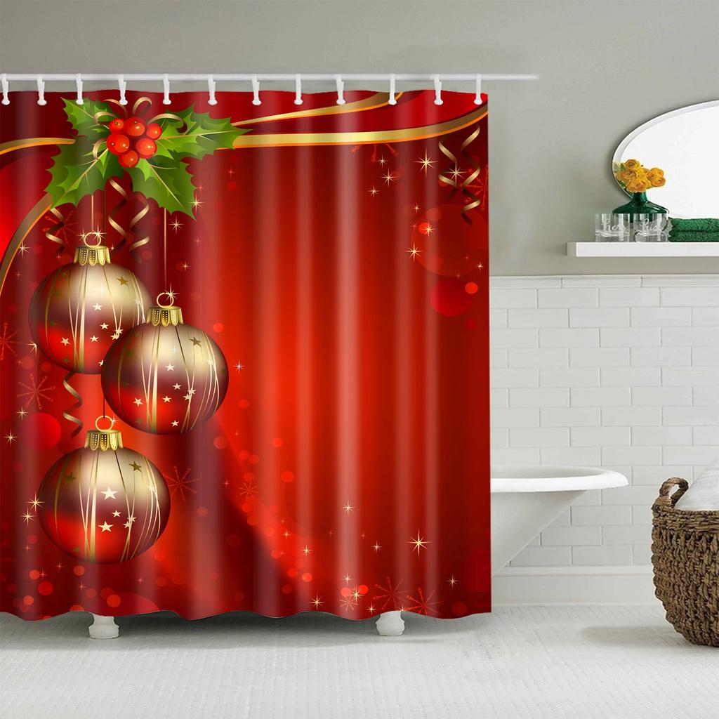 Merry Christmas Shower Curtains New Year Santa Bathroom Decor Bath Curtain Cartoon Snowman Elk Bath Bathroom Curtains