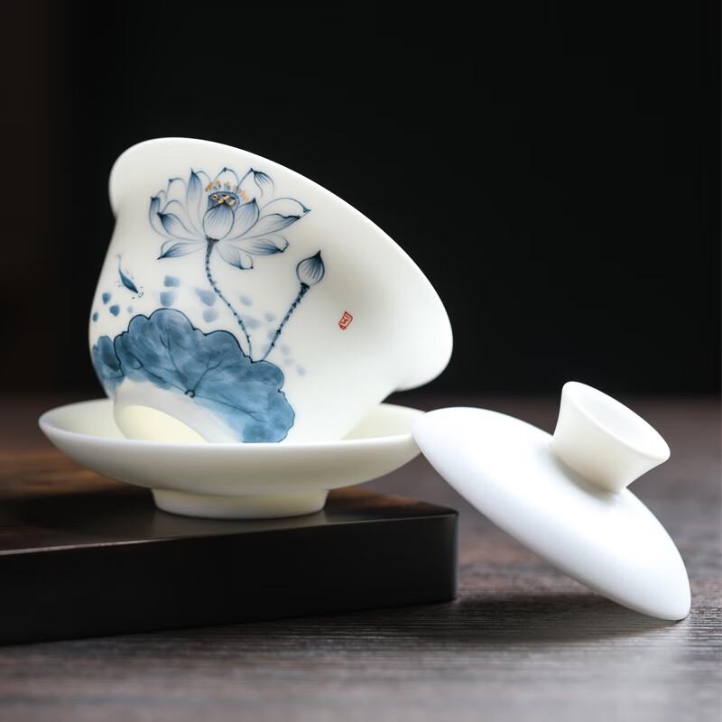 MULTIPOTENT Blue Lotus Hand-Painted Porcelain Gaiwan Tea Set