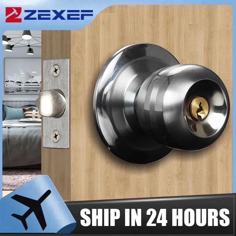 Home Armored Door Handle With Lock For Room Accessories Stainless Steel Knobs Safety Round Entrance Bedrooms Doorknob Articles