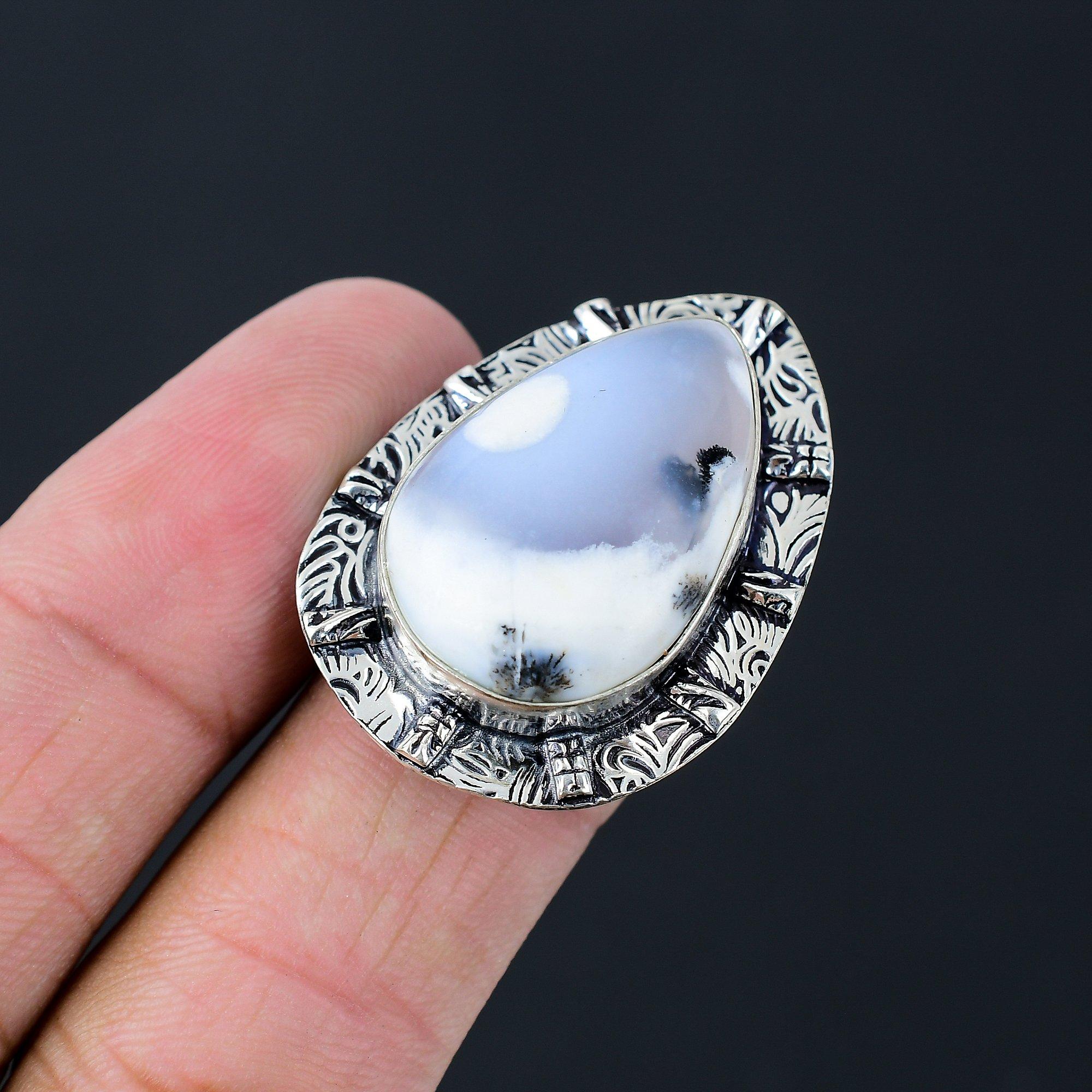 Womens day Deal 925 Silver Dendrite Opal Stone Mother Solitaire New Ring Jewelry 9