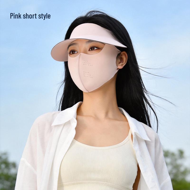 Women's Detachable Brim Sun Protection Face Mask, Ice Silk UV Shield, Full Face and Neck Coverage, Breathable Summer Facekini.