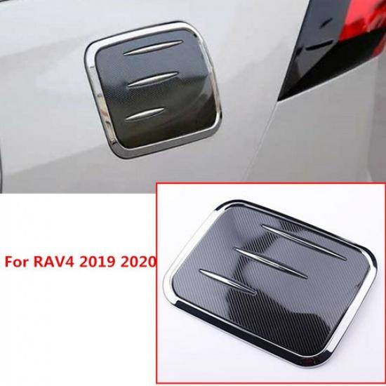 For Toyota RAV4 2019-2024 Chrome + Carbon Fiber Fuel Gas Tank Cap Cover Trim