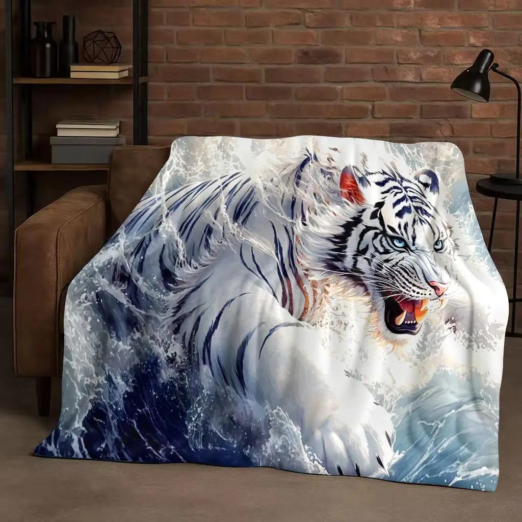 26 Style Tiger Lion Beast Art Cartoon Flannel Blanket,Ultra Soft Warm Plush Throw for Home Bedroom Bed Sofa Cover Office Travel