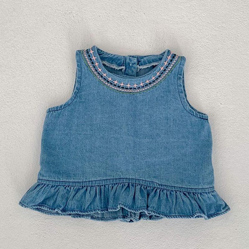 2025 New Summer 0-3Yrs Children Clothes Suit Sleeveless Solid Color Denim Vest+Shorts Newborn Baby Girls Clothing Set