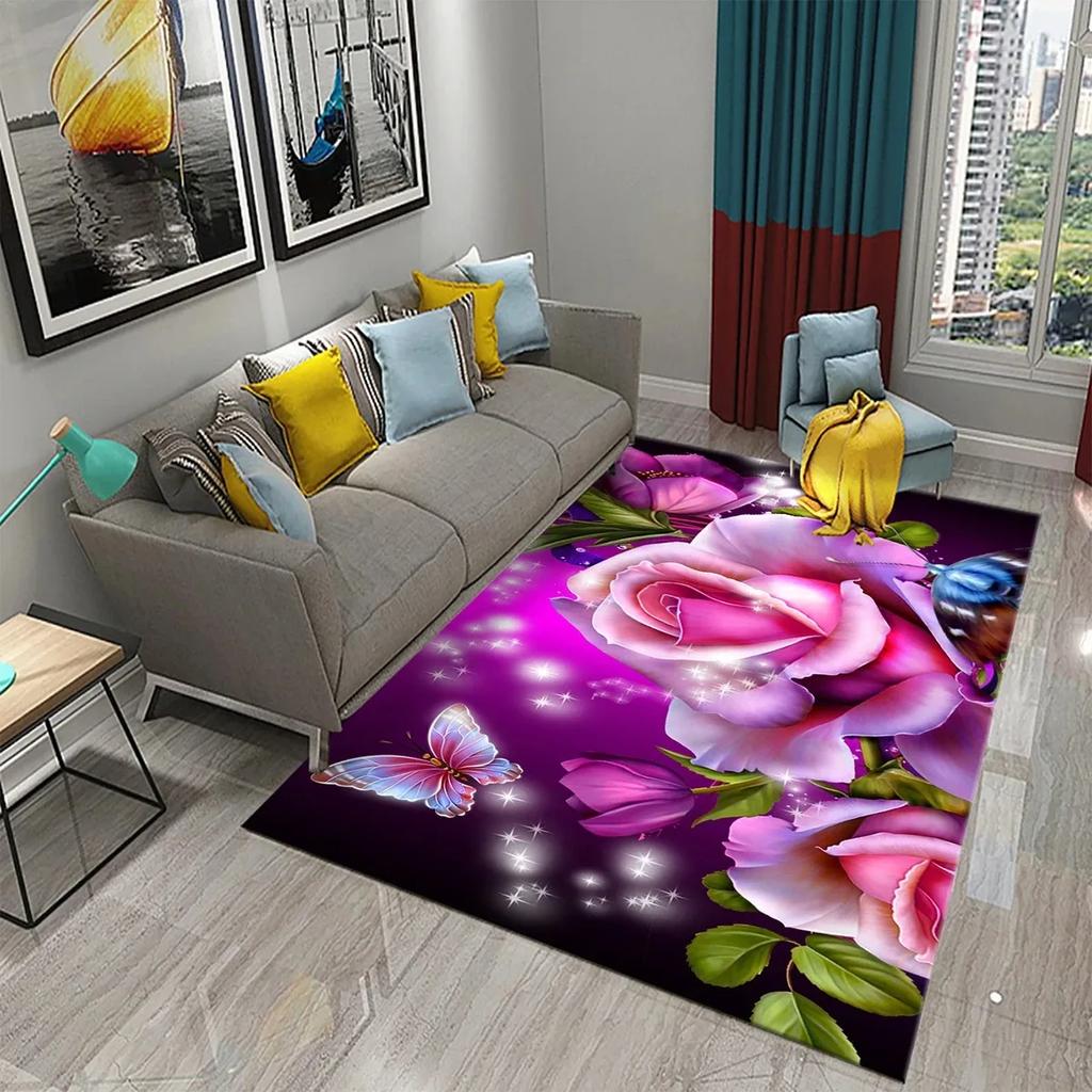 3D Růžový Květinový Koberec Do Obývacího Pokoj Velký Koberec Dekorace Ložnice Podložka Chodba Rohožka Vstupní Rohožka Koupelna Protiskluzová