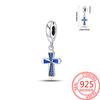 Original Copper Charms Luxury Blue Zircon Cross Beads Fit Bracelet Diy Women Making Delicate Gift Jewelry
