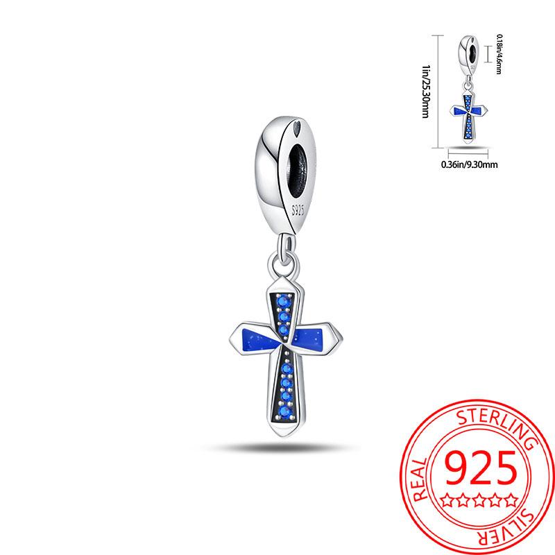 

Authentic copper Charm Bead Charms Luxury Blue Zircon Cross Bead Charms Compatible With Bracelets Diy Women Making Delicate Gift Jewellery