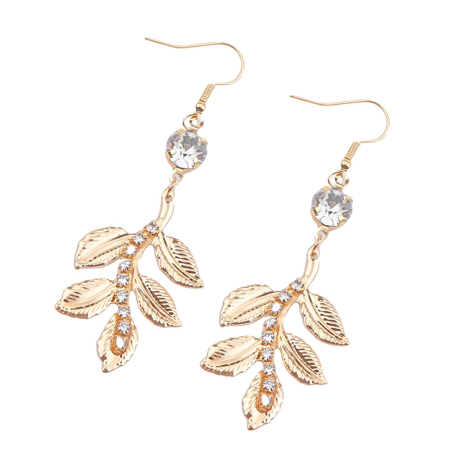 

Baroque Rhinestones Dangle Earrings Hanging Leaf Ear Rings Sensitive Skin Friendly Metal Jewelry Dinner Party Accessory 1