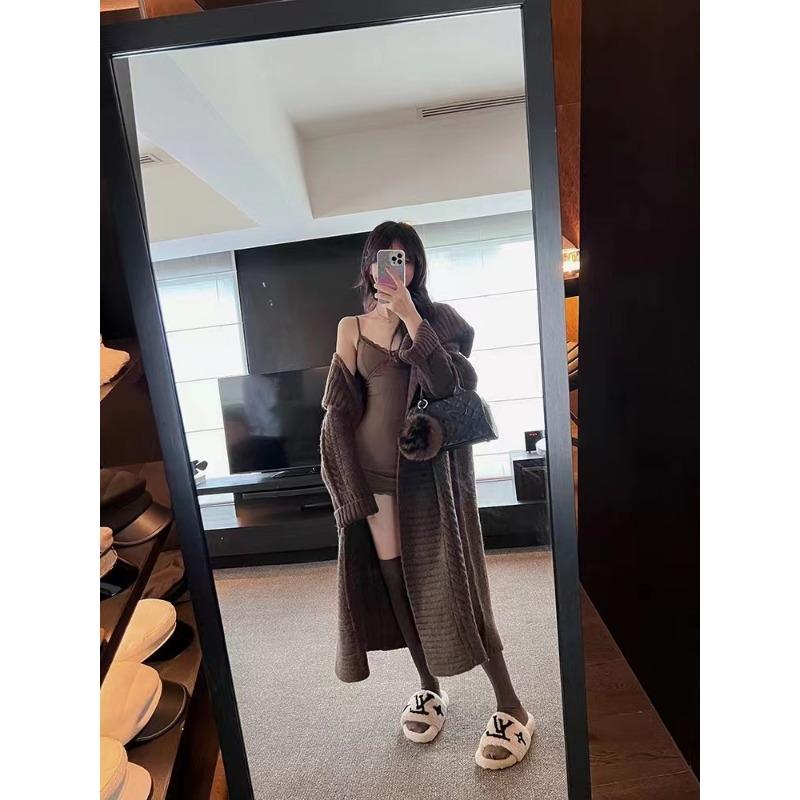 

Женский кардиган крупной вязки с длинными рукавами и большим отложным воротником, осенне-зимний, свободного кроя, в стиле ленивого ветра, длиной ниже колена, высокого класса One size