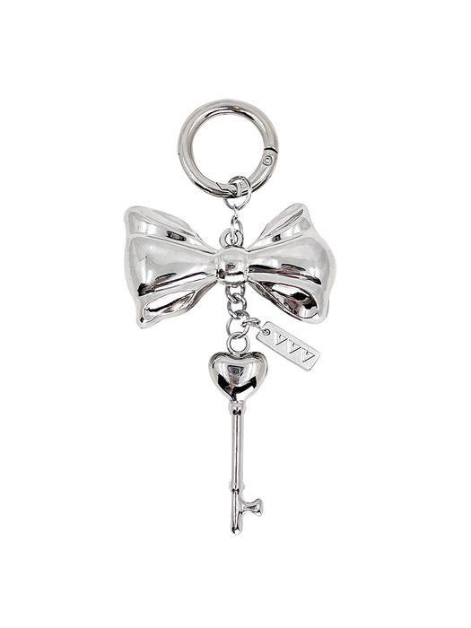 VVV Big Ribbon Heart Key Surgical Keyring SILVER