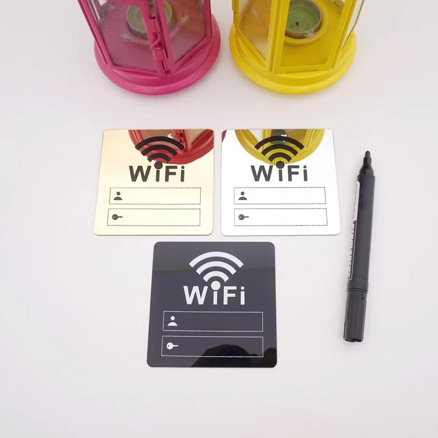 WIFI Sign Mirror Wall Stickers 3D Acrylic Rewritable Handwriting Account and Password For Public Shope Signage Decorate