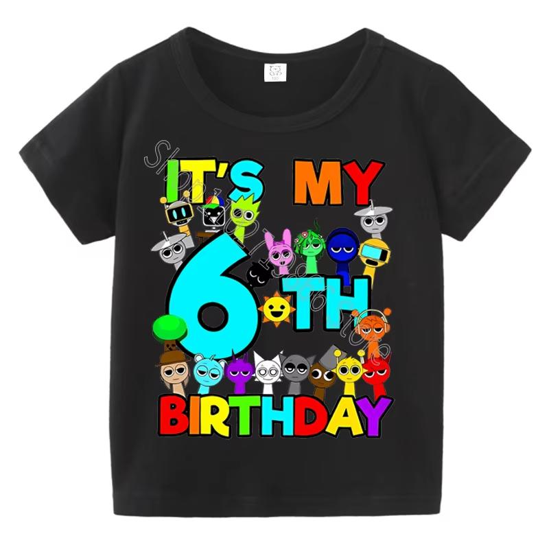 Kids Birthday Cute Cartoon Characters Graphic TShirt Soft Cotton Crew Neck Tee Casual Party Wear for Boys Girlstk0032