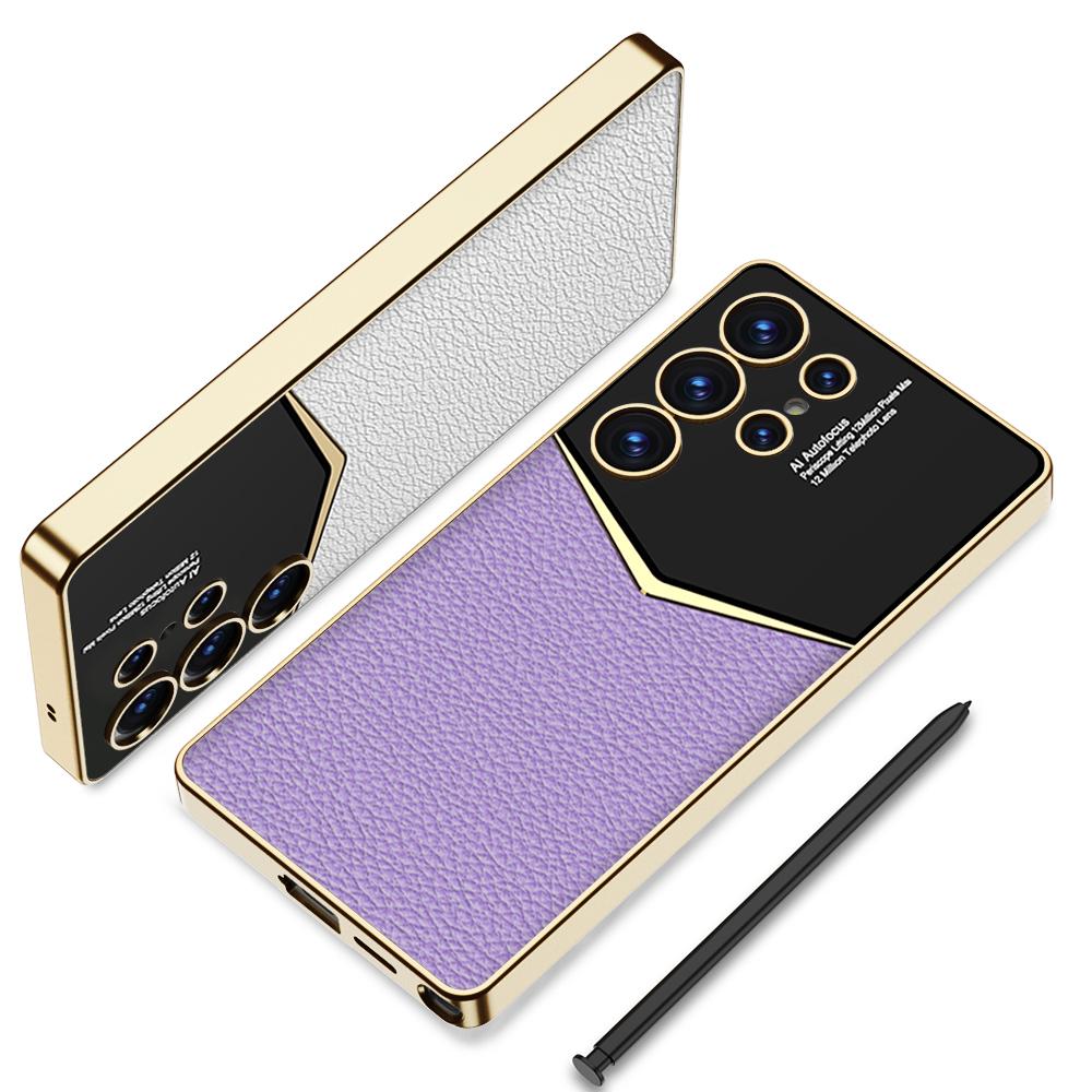 Luxusní kožené pouzdro na telefon s rámečkem pozlaceným zlatem pro Samsung Galaxy S23 S24 S25 Ultra Měkký okraj S25Ultra S24Ultra Ochranný kryt