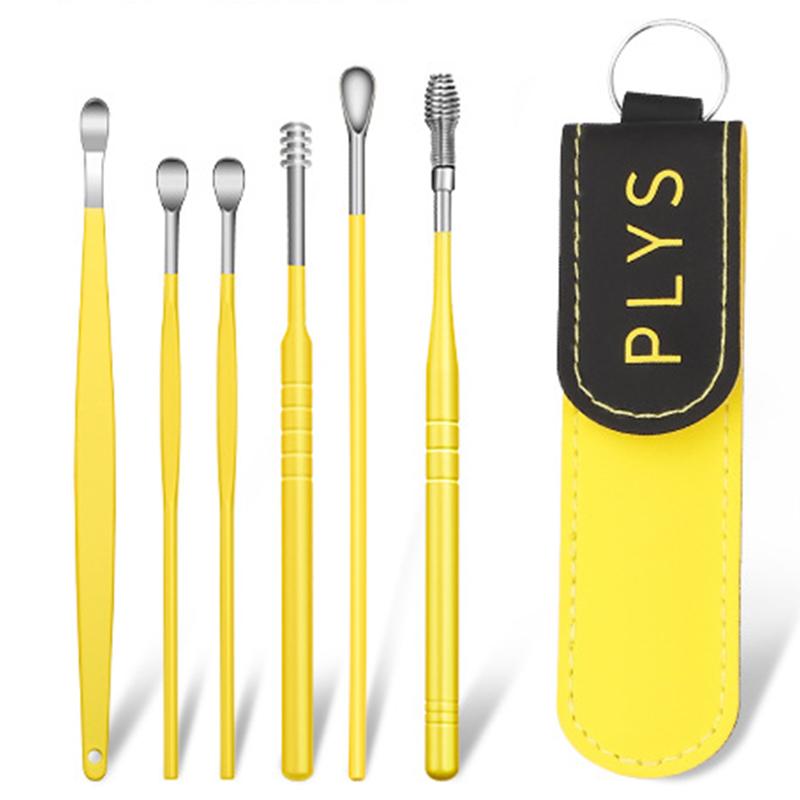 6Pcs Earwax Curette Removal Kit Ear Wax Cleanser Remover Ear Pick Tool Reusable Ear Cleaner Stainless Steel/Abs Earpick Cleaning жёлтый