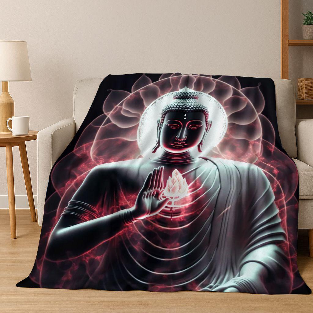 Faith Solemn Buddha Sakyamuni Flower Flannel Blanket,Cozy Soft Throw Blanket for Home Bedroom Bed Sofa Picnic Cover Gift Kids