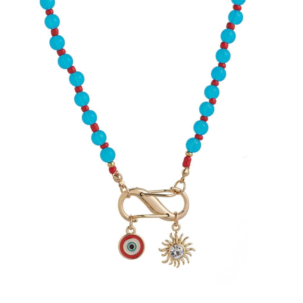 Geometric Copper Pendant Necklace With Colorful Dangle Charms For Unisex Fashion Accessory