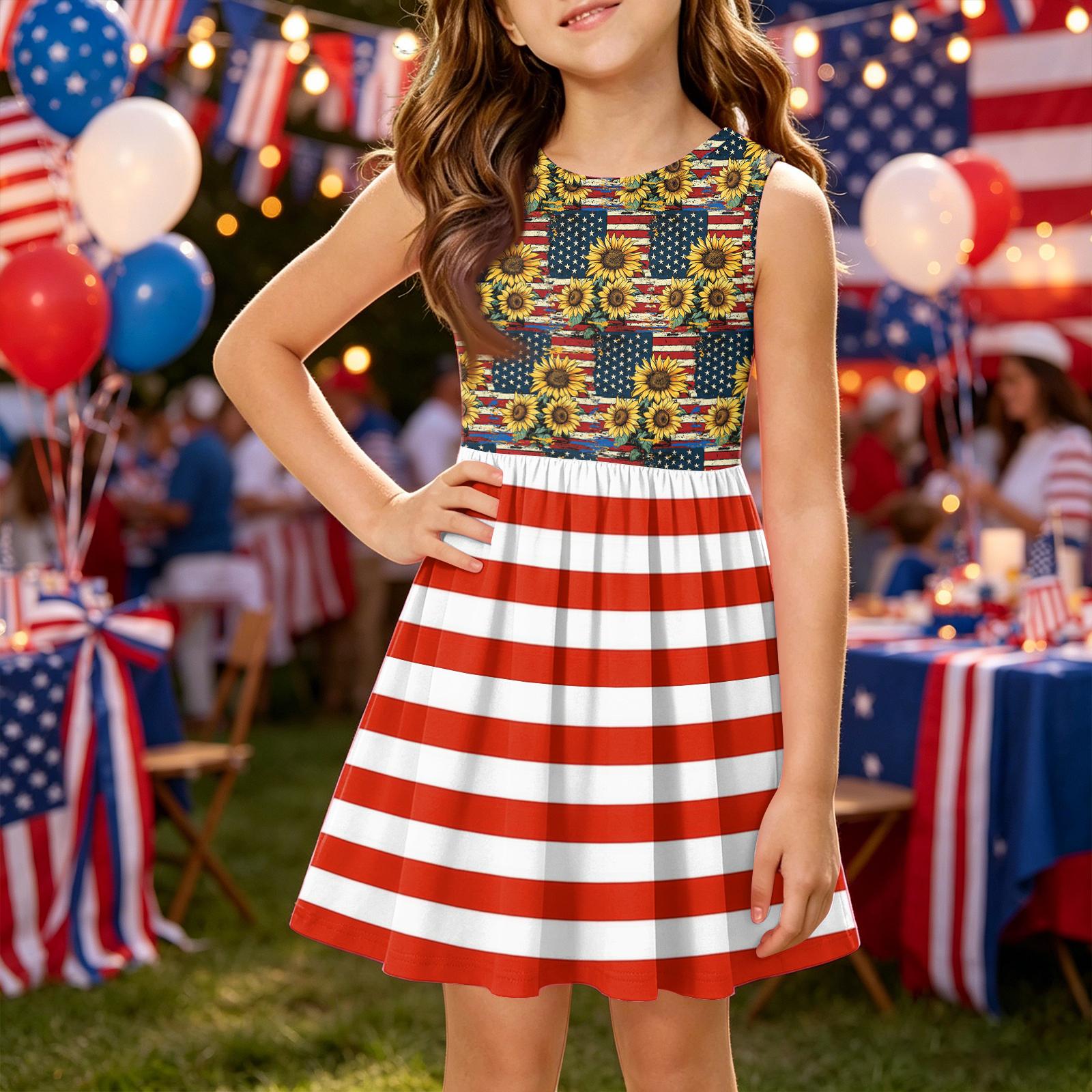 

Girls Summer Princess Dress - A-Line Vest Splice Dress Independence Day 160 жовтий