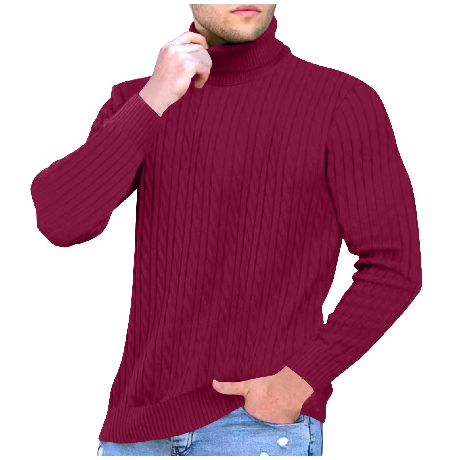 

Men s Turtleneck Sweater Men s Casual Fashion Textured Pullover Bottoming Sweater XXXXL винний