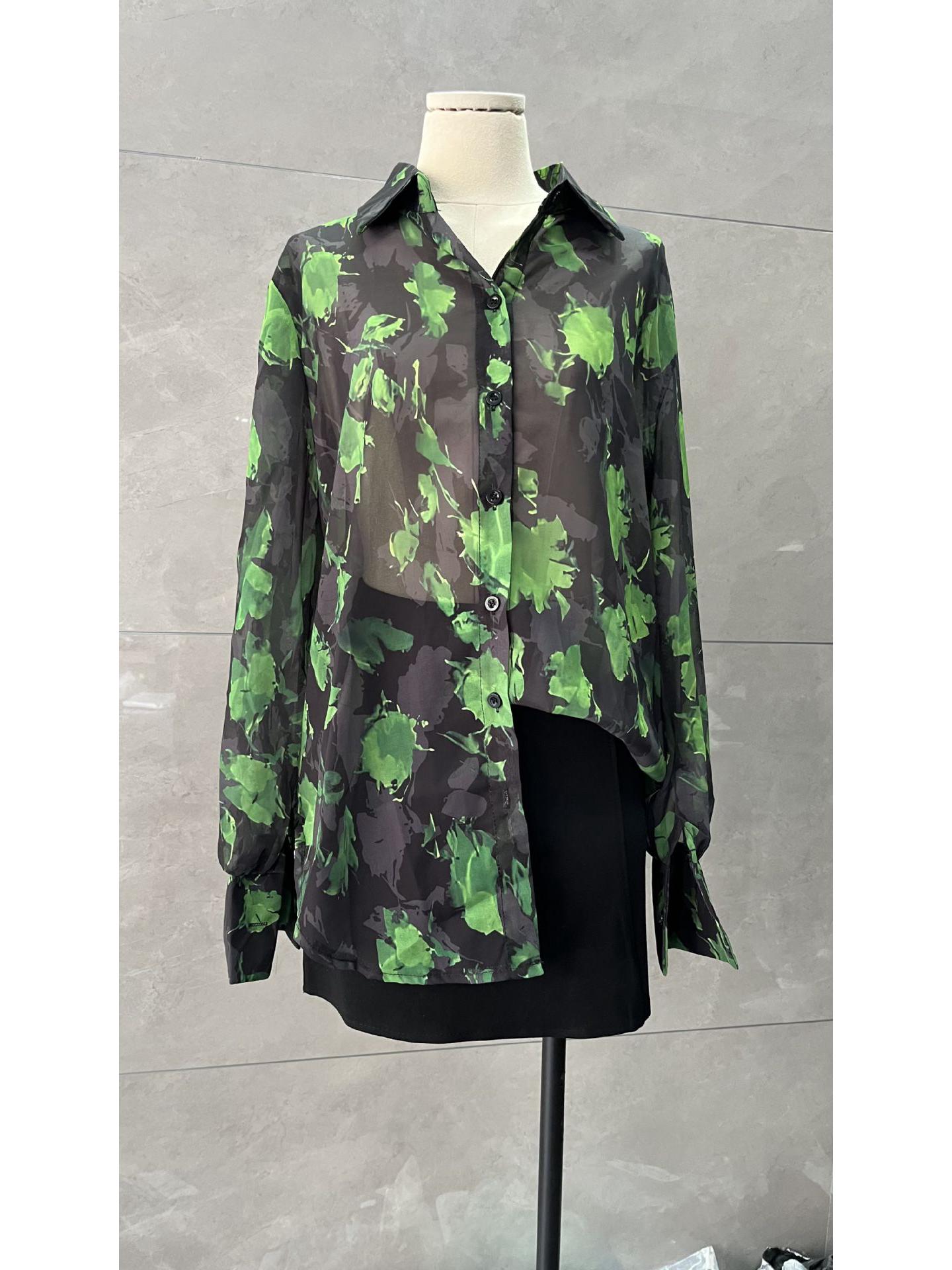 

European Floral Polo Collar Long Sleeve Shirt: Women s Spring/Autumn Retro Fashion XL (Approx. 125 lbs)