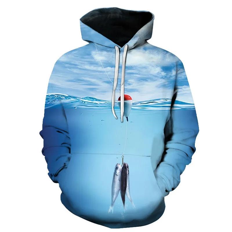 Fashion Fishing 3D Print Hoodie Men Streetwear Hip Hop Hoodies Pullover Hooded Sweatshirts