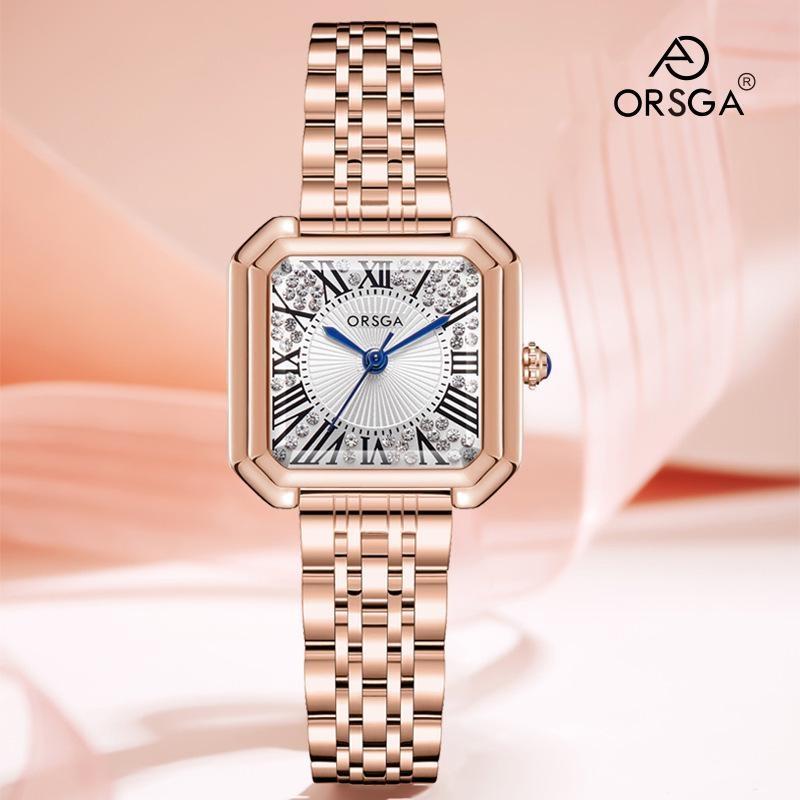 Elegante Damen Quadratische Kleiduhr Funkelndes Zirkon Diamant Zifferblatt Römische Ziffern Quarz Armbanduhr