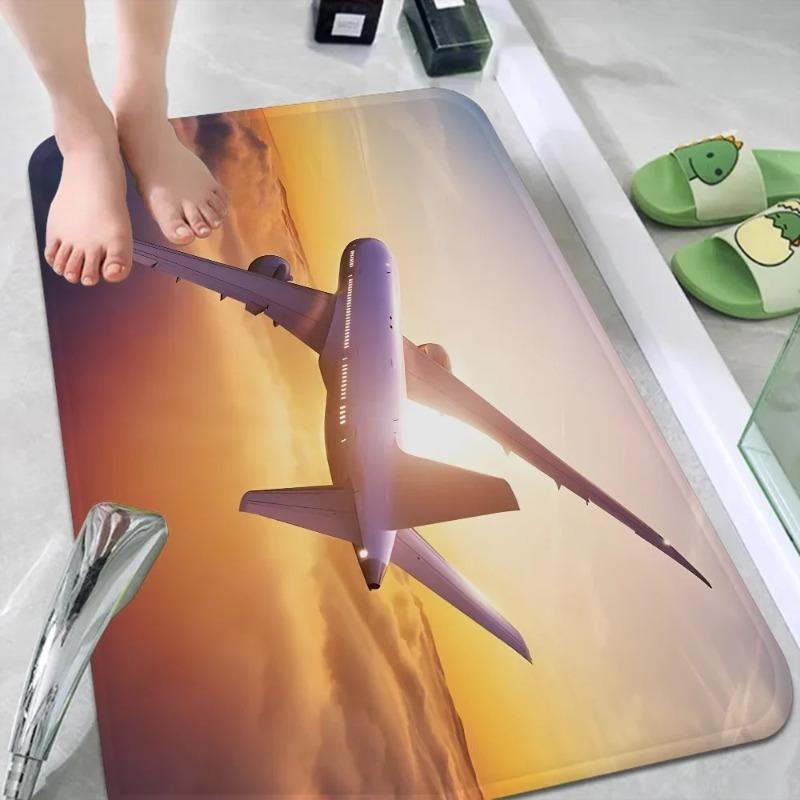 Airplane Sky Sunset Carpet Scene Anti-Slip Door Mat Polyester Nordic Home Bathroom Toilet Bedroom Hotel Decoration Floor Rug
