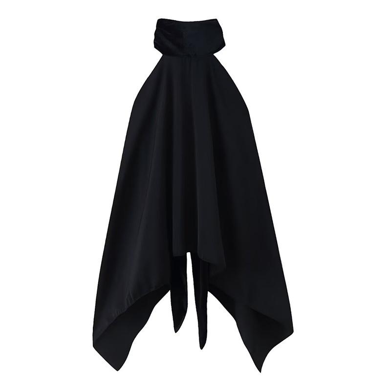 

2025 Winter European & American Style Women s Sexy Scarf Collar Halter Top - Solid Color Patchwork M чёрный