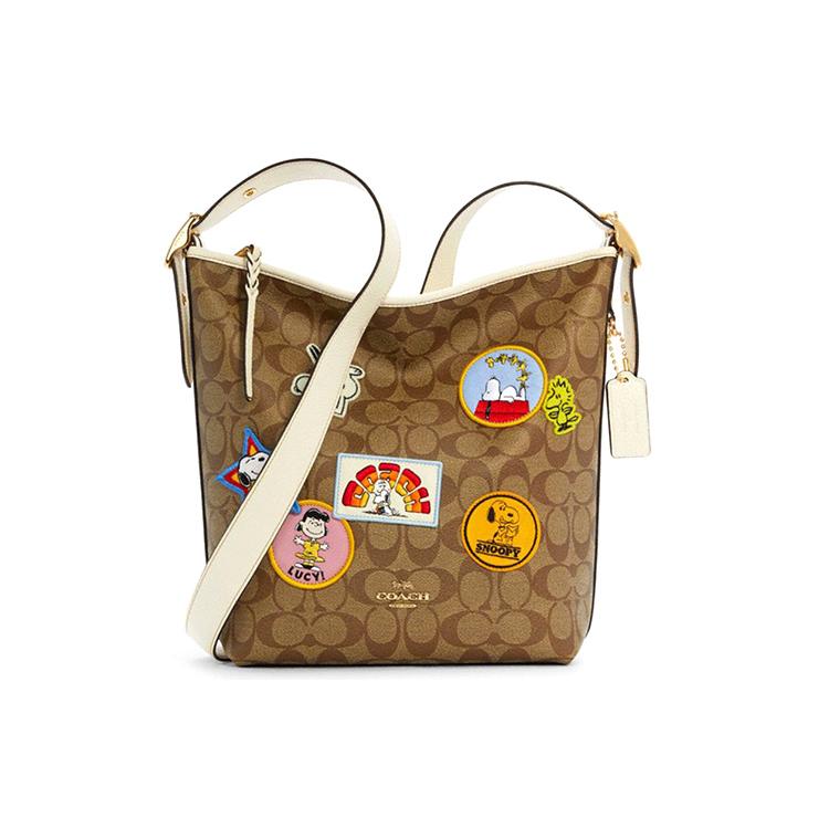 

New COACH X Snoopy Collaboration Canvas With Leather Crossbody Bag, Shoulder Bag Women s Khaki C4112-IMLOT 23.1*11.4*28.4CM