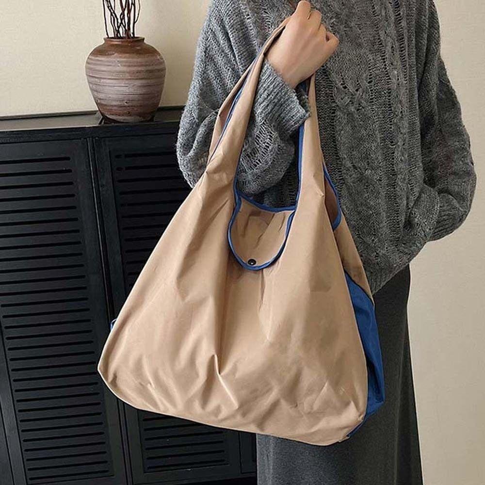 Large Capacity Foldable Shopping Pouch Multi-functional Contrast Color Shoulder Bag Supermarket