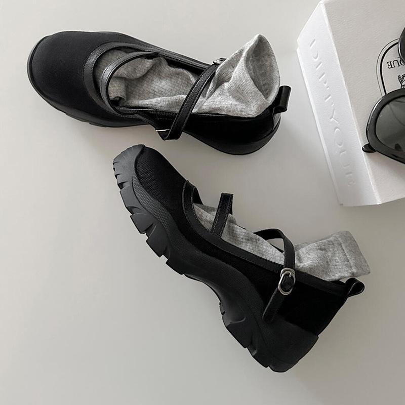 Verze z hovězí kůže~ dámské platformové ležérní boty Mary Jane univerzální přezka s jedním páskem s kulatou špičkou retro sportovní baleríny