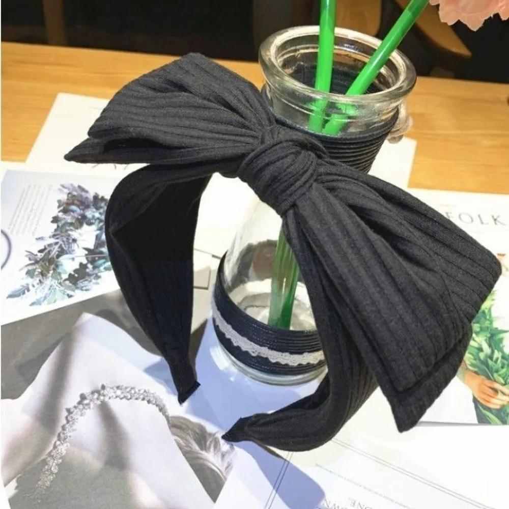 Plain ribbed big ribbon headband bandana green