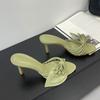 Fashion Green Footwear Butterfly-Knot Women Heels Slides Shoes Female Slippers Fashion Round Toe Ladies High Heels Sandals Shoes Pumps
