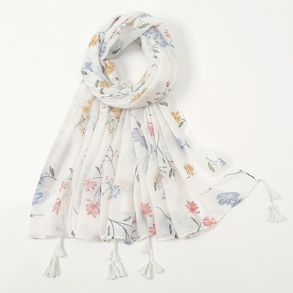 Newest Flower Printed Scarf Hijabs Tassels Women Shawls Cotton Muslim Hijab Headscarf Wraps Large Size Fashion Head Scarves