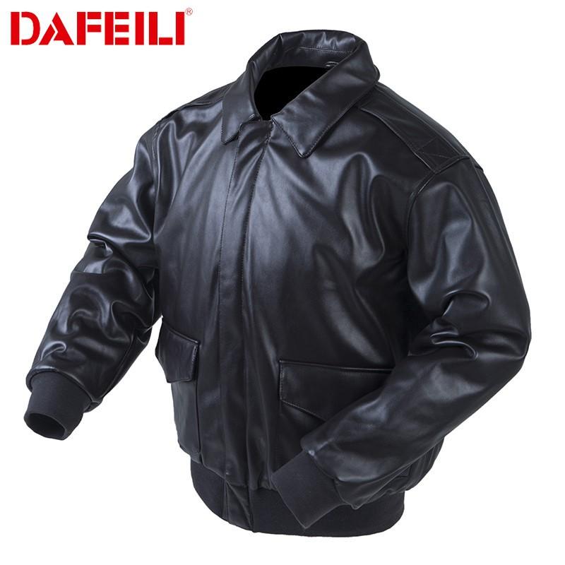 DAFEILI A2 Mens Vintage Pilot Jacket PU Leather Loose Fit Winter Thick Biker Coat