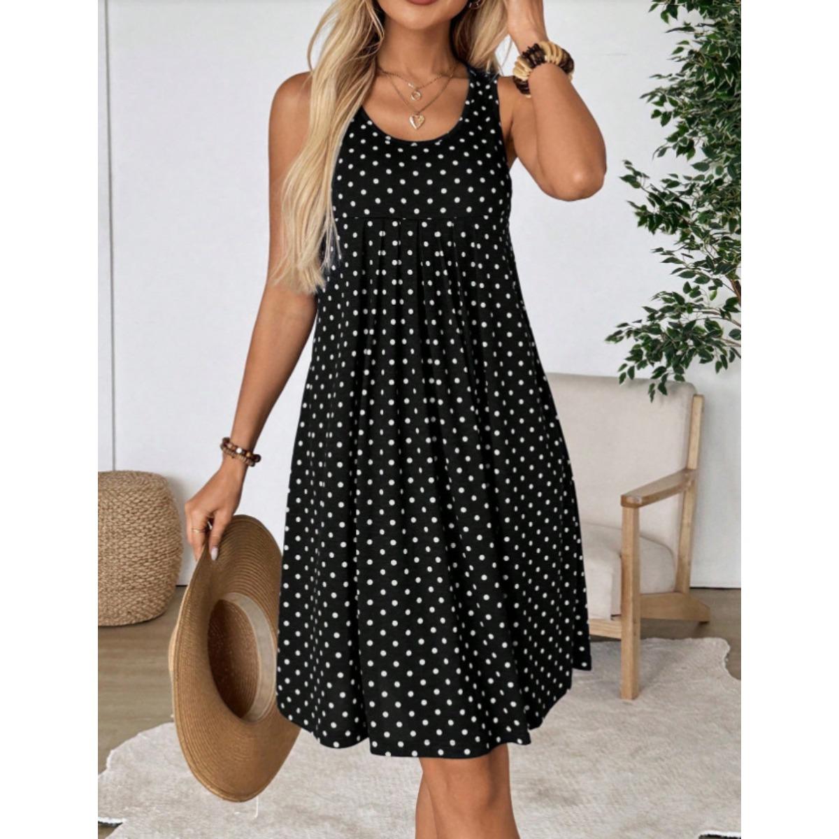 Summer Women s Sleeveless Polka Dot Loose A-line Dress Casual Fashion Dress S