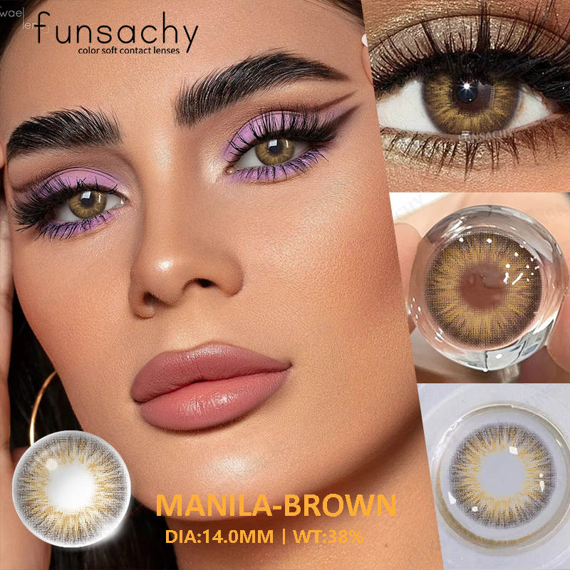 FUNSACHY 1 Paar Myopie-Linsen Farbige Kontaktlinsen mit 0~-8.00 Dioptrien Kosmetische Natürliche Schwarze Big-Eyes-Jahreslinsen