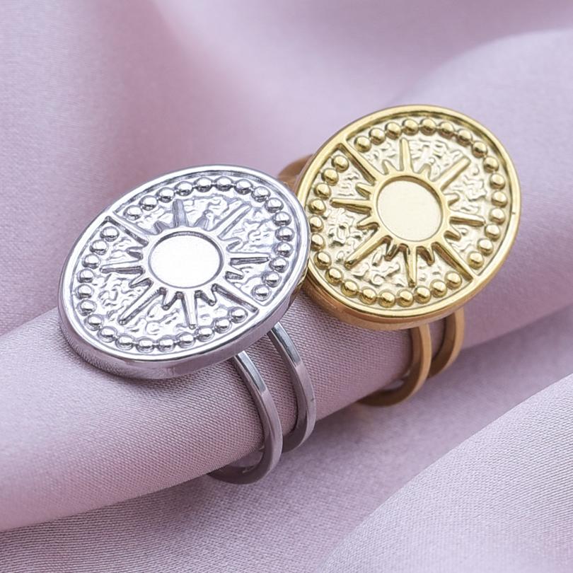 Fashion DIY Drip Oil Rhinestone Round Oval Water Droplets Blank Settings Open Adjustable Stainless Steel Ring For Women Men Gift
