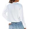 Casual Daily Wear Women Cropped Tops Loose Fit Solid Color Pullover Round Neck Long Sleeves Tops