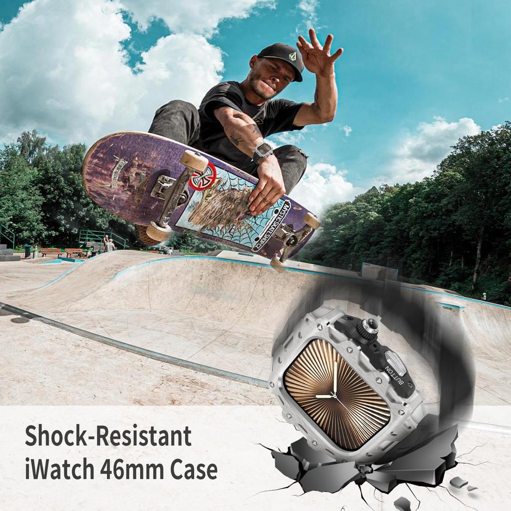 Luxury Case Strap for Apple Watch Series 10 46mm Modification Kit Cover for Iwatch 10 46 46MM Sports Silicone Zinc Frame Men Set