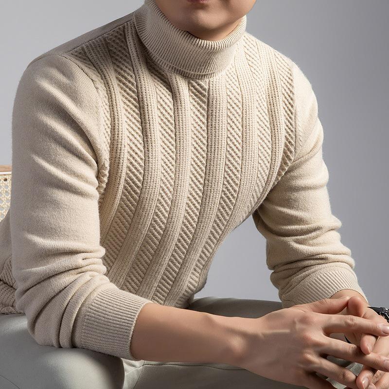 Korean High Neck Men's Jacquard Knit Sweater - 2025 Winter Casual Style