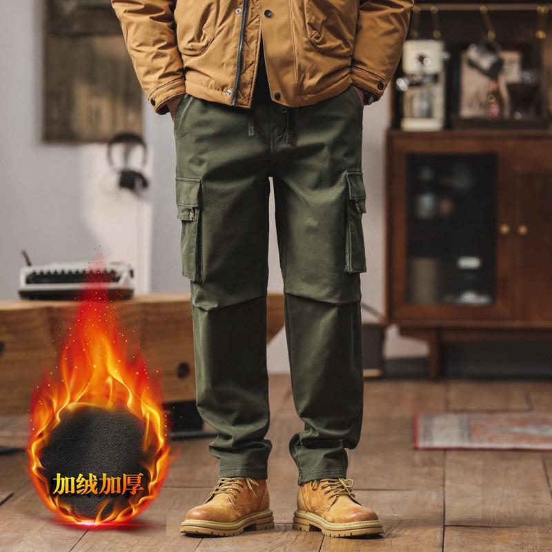 Autumn and winter new men's overalls warm cold wear-resistant straight pants versatile casual outdoor velvet trousers