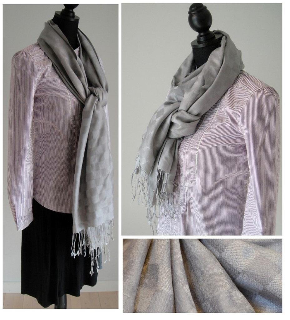 Made in India Check Pattern Large Silk Pashmina Stole for [NEW COLORS] Women, Autumn/Winter