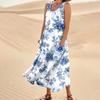 Women's Casual Fashion Flower Printed Sleeveless Pocket Dress