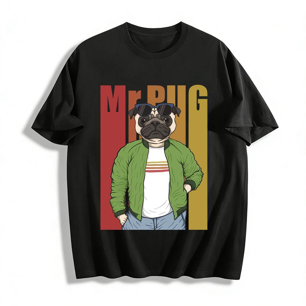 

Vintage Cool Mr.Pug Print Casual Sweatshirt Pure cotton T-shirt 6XL
